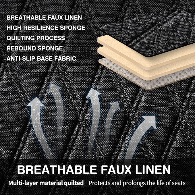 Leader Accessories Faux Linen Rear Bench Seat Cover, Size S, Black | Breathable Back Seat Protector With Non-Slip Bottom, Diamond Stitched Bench Seat Cushion for Vehicles Cars Van SUV Truck