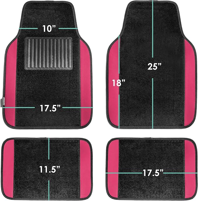 FH Group Automotive Floor Mats – Universal Fit Premium Carpet Car Mats with Driver Heel Pad, Full Set for Cars, SUVs & Trucks - Pink