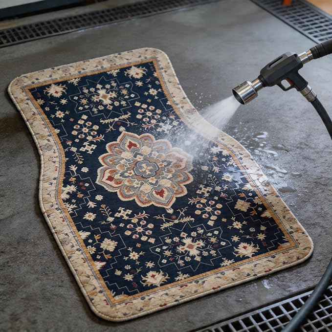 Vintage Persian Navy Car Floor Mats 4-Pack Boho Rug Style | Boho Persian car floor mats 4-piece set, navy medallion rug print, fits sedans SUVs trucks, non-slip