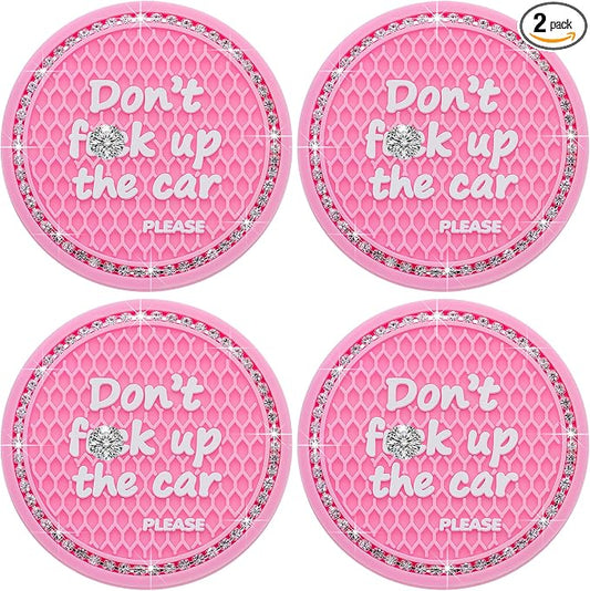 2PCS Bling Crystal Rhinestone Cup Holder Coaster – 2.75 Inch Anti-Slip Auto Insert Cup Coaster – Sparkling Interior Decor Accessories for Cars & Vehicles (Pink & White)