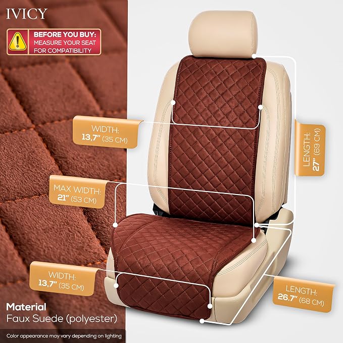 IVICY Faux Suede Front Car Seat Cover – Non-Slip Bucket Seat Protector for Most Cars, SUVs, Vans & Trucks – 1 Seat Cover, Machine Washable, Side-Airbag Friendly, Brown