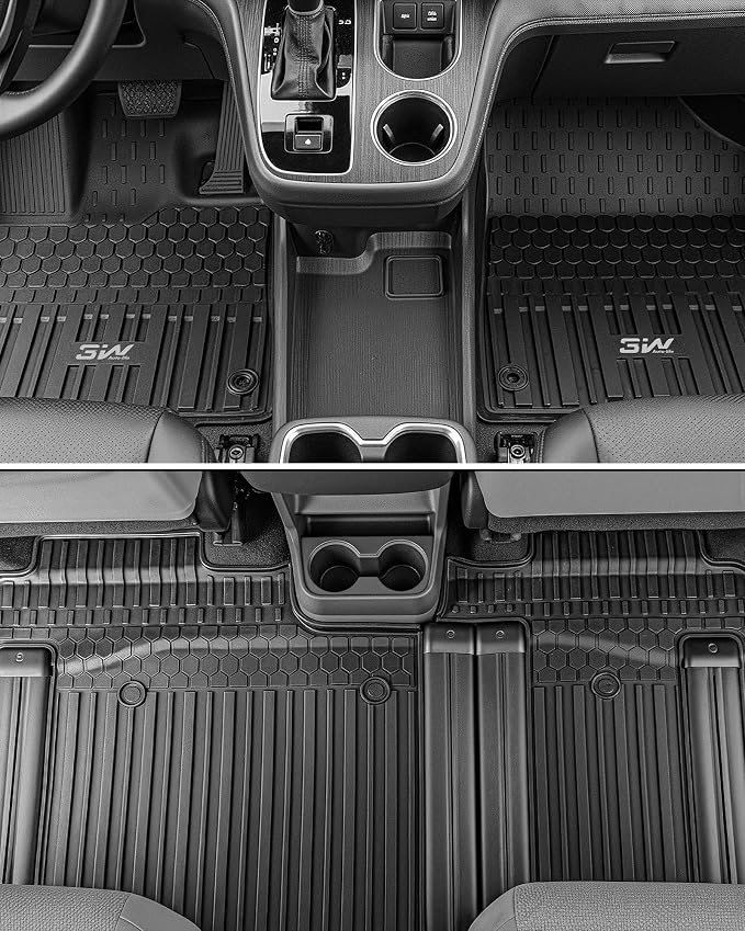 3W Floor Mats for Toyota Sienna 2021-2026 8 Seat LE/XLE, TPE All Weather Custom Fit Floor Liner for Toyota Sienna 1st, 2nd and 3rd Row, Black (Only for 8 Passenger)
