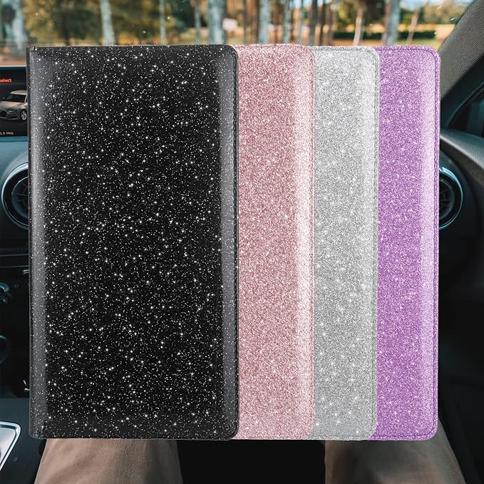 Car Registration and Insurance Holder, Bling Premium Pu Leather Vehicle Glove Box Organizer, Prefect Leather License Registration Holder for Driver License, Cards & Essential Documents (Silver)