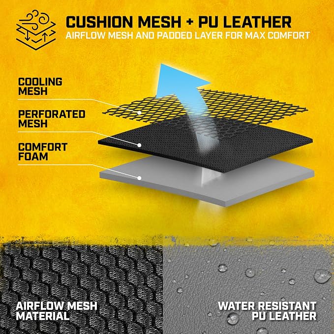 CAT Leather Seat Covers Full Set for Full-Size Pickup Trucks Only - Gray | Front Bucket Seat Covers & 60/40 Split Rear Bench Protector – Interior Accessories For F-150, Silverado, Ram, Sierra & Tundra