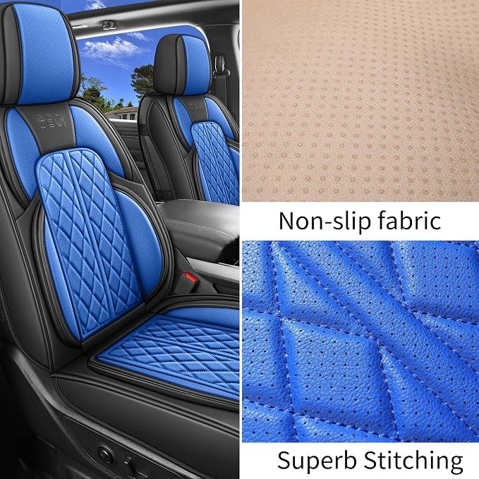 Car Seat Cover Custom Fit for Ford F150 2009-2026 Faux Leather Seat Cover Set Compatible with Regular Cab Super Cab Super Crew Pickup Truck Cushions (Black & Blue, Front Seat)