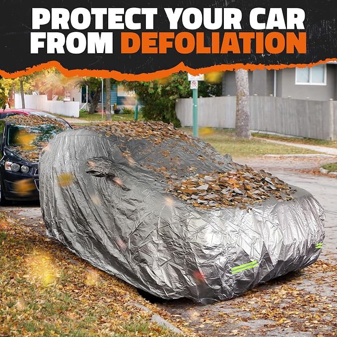 Mockins 190"x75"x60" 190T Polyester Soft Sedan Car Cover with Zipper Door | Indoor & Outdoor Weatherproof Car Covers for Automobiles | Full Exterior Covers for Snow, Frost, UV, Light Rain & Foliage