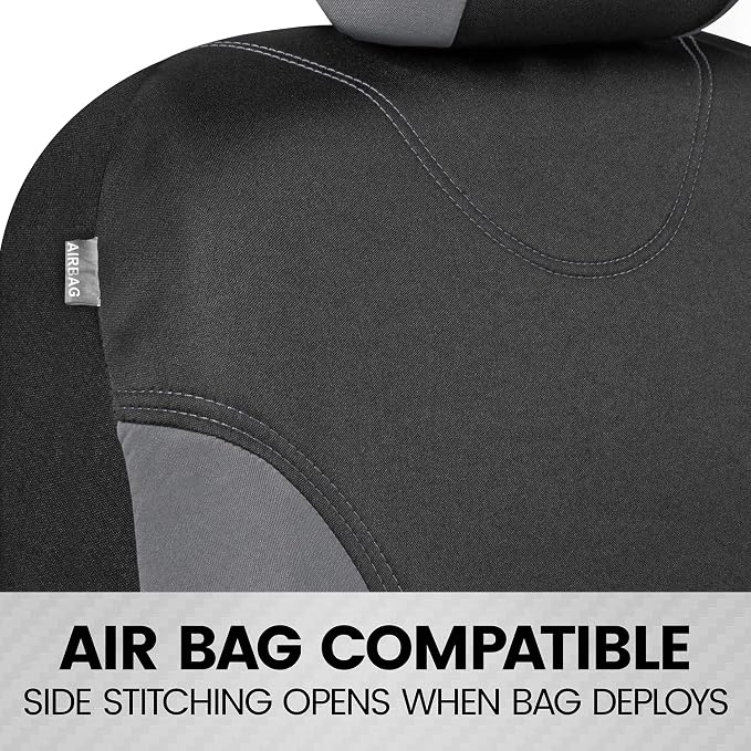 BDK UltraSleek Gray Seat Covers for Cars, Two-Tone Front Seat Covers with Matching Back Car Seat Cover, Made to Fit Most Auto Truck Van SUV, Interior Car Accessories, Car Seat Covers Full Set - Gray