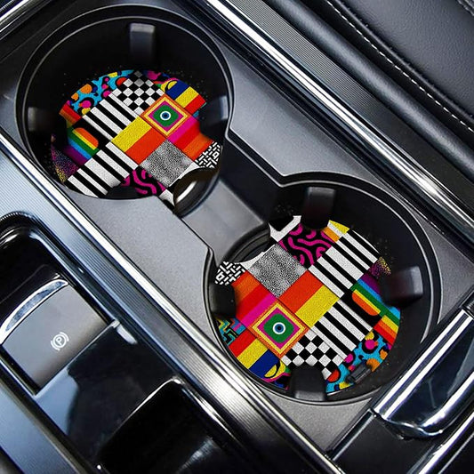 WOCOCN Car Coasters,Cup Holder Coasters for Car,2.75inch Anti Slip and Absorbent,Cute Automotive Interior Accessories for Cup Holder,Pack of 2 (Chequered Lines)