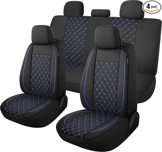 YGL Breathble Car Seat Covers Full Set, Washable Seat Covers for Cars, Premium Cloth Car Seat Protectors, Interior Covers for Cars, Sedan Van Truck SUV(Black/Blue)