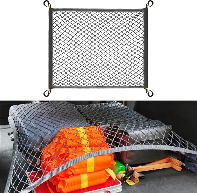 Elastic Cargo Net for SUV Trunk, 31.5"x23.6" to 70.8"x47.2", Gray | Stretches to 70.8"x47.2", high-density mesh, tool-free install with ABS hooks. Safe materials certified.