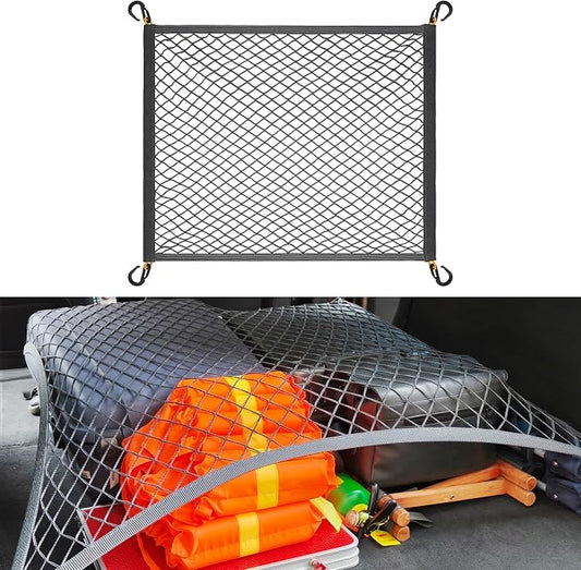 Elastic Cargo Net for SUV Trunk, 31.5"x23.6" to 70.8"x47.2", Gray | Stretches to 70.8"x47.2", high-density mesh, tool-free install with ABS hooks. Safe materials certified.