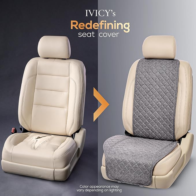 IVICY Faux Linen Front Car Seat Cover – Non-Slip Bucket Seat Protector for Most Cars, SUVs, Vans & Trucks – 1 Seat Cover, Machine Washable, Side-Airbag Friendly, Cool Gray