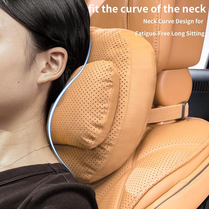 Car Neck Pillow, Ergonomic Car Neck Support for Relieve Fatigue | Car Neck Support Pillow, Suede Car Neck Pillow with Adjustable Strap, Ergonomic Car Neck Support for Relieve Driving Fatigue