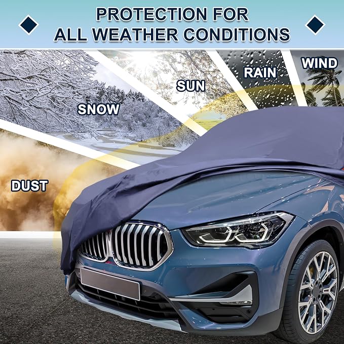 Navy Blue Heavy Duty Waterproof Car Cover for SUV 173"-179" - All-Weather UV Protected Outdoor Full Exterior Cover with Sun/Snow/Rain Resistance