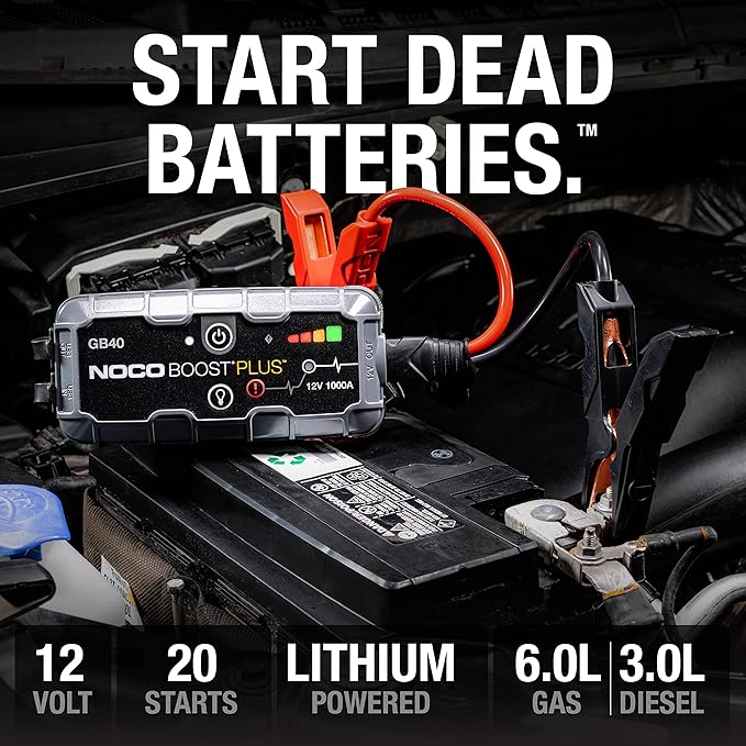 NOCO Boost GB40 12V 1000A UltraSafe Portable Lithium Jump Starter | Spark-Proof + Reverse Polarity Protection - Power Bank - 100-Lumen LED Flashlight - For 6.0L Gas and 3.0L Diesel Engines