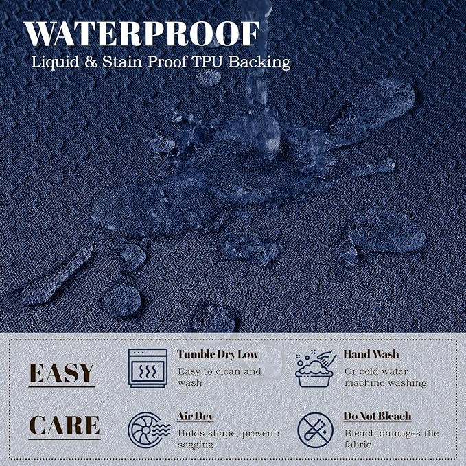 Songrey Waterproof Chair Covers for Dining Chairs, Set of 6, Navy Blue | No Rear Seat Covers for Dining Room , Chair Protector Slipcover, Stretch Removable Washable