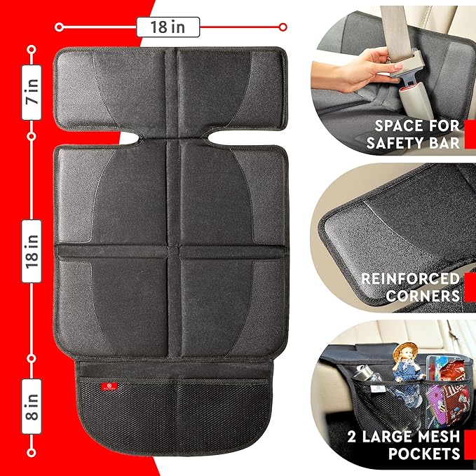 Helteko Car Seat Protector, 2 Pack Seat Protection Mat with Thick Padding, Durable Waterproof Fabric, Leather Reinforced Corners and Mesh Pockets