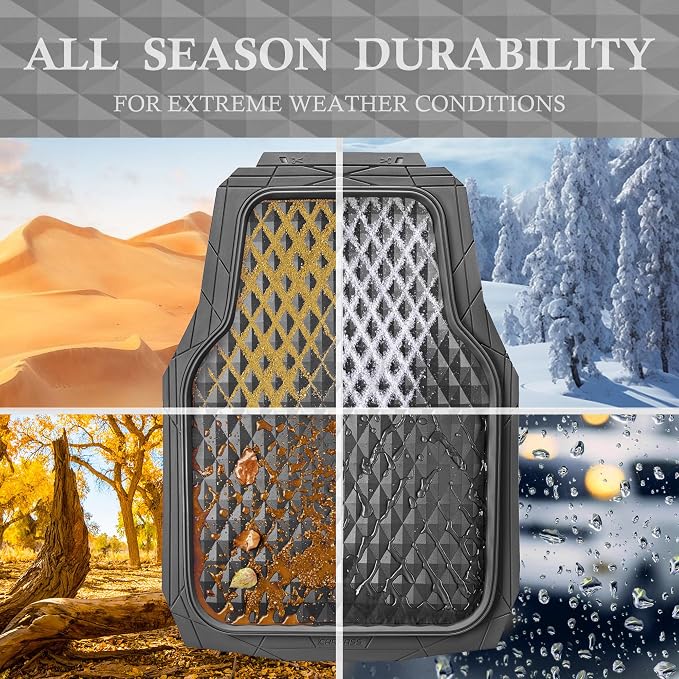 CAR PASS Heavy Duty Rubber Gray Car Floor Mats & Cargo Liners, Deep Dish All-Weather Trunk Mats Durable Anti-Slip 3D Rhombus Waterproof Trim to Fit Liner Universal Fit Auto,Sedan,SUV,Truck, Gray