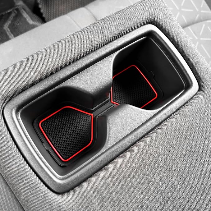 3D Cup Holder Inserts for Toyota RAV4 Accessories 2025 2024 2023 2022-2019 | Silicone Cup Coaster Mats Pad, Center Console Liner, 2Pcs, Red Trim