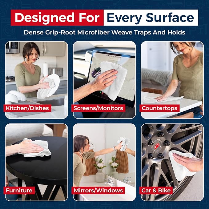 USANOOKS Microfiber Cleaning Cloth - White - 8Pcs (12.5x12.5 inch) High Performance - 1200 Washes, Ultra Absorbent Car Towel Traps Grime & Liquid for Streak-Free Mirror Shine - Car Washing Cloth