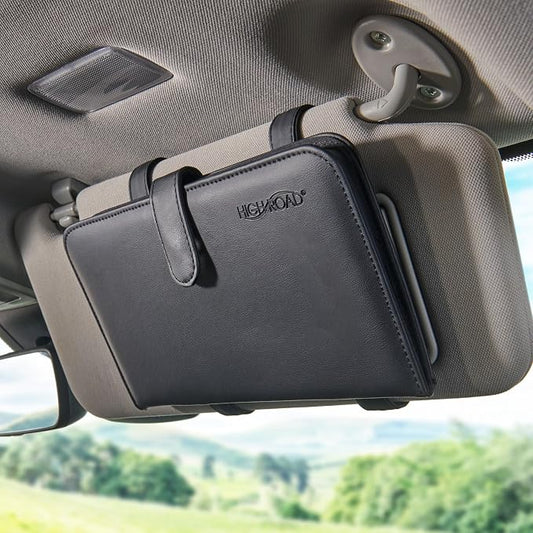 High Road Car Visor Organizer and Registration and Insurance Card Holder | Faux Leather Visor Document Holder With 6 Clear Pockets for Receipts, Registration Paperwork and Insurance Cards