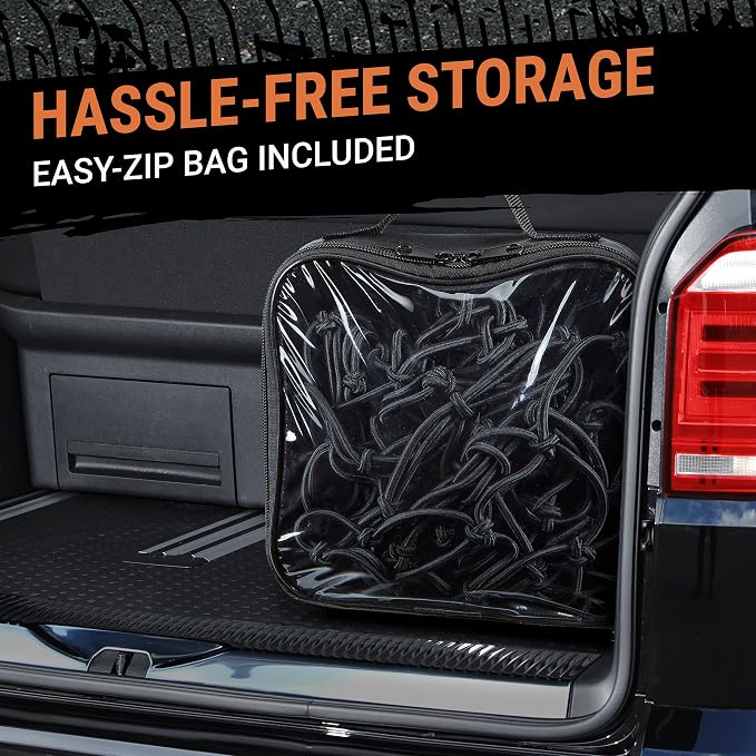 Cargo Net for Roof Rack - 22 x 38 Inch, Heavy-Duty, Mesh Square Bungee Netting with 12 Black Clips and Storage Bag - Holds Small and Large Loads