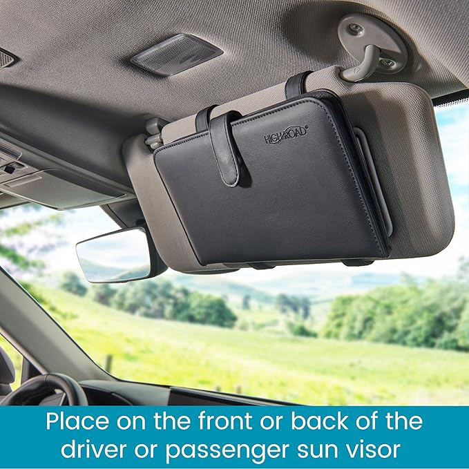 High Road Car Visor Organizer and Registration and Insurance Card Holder | Faux Leather Visor Document Holder With 6 Clear Pockets for Receipts, Registration Paperwork and Insurance Cards