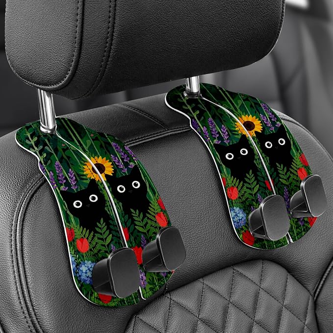 WOCOCN Purse Holder for Car, 2 Pack Heavy Duty Purse Hanger for Car, PU Leather Car Seat Hooks for Purses and Bags, Cute Cat Headrest Organizer for Handbags & Backpacks