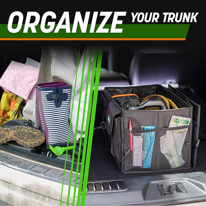 DRIVE - Car Trunk Organizer - Collapsible, Multi-Compartment Automotive SUV Car Organizer for Storage w/Adjustable Straps - Truck & Car Accessories for Women and Men - Black