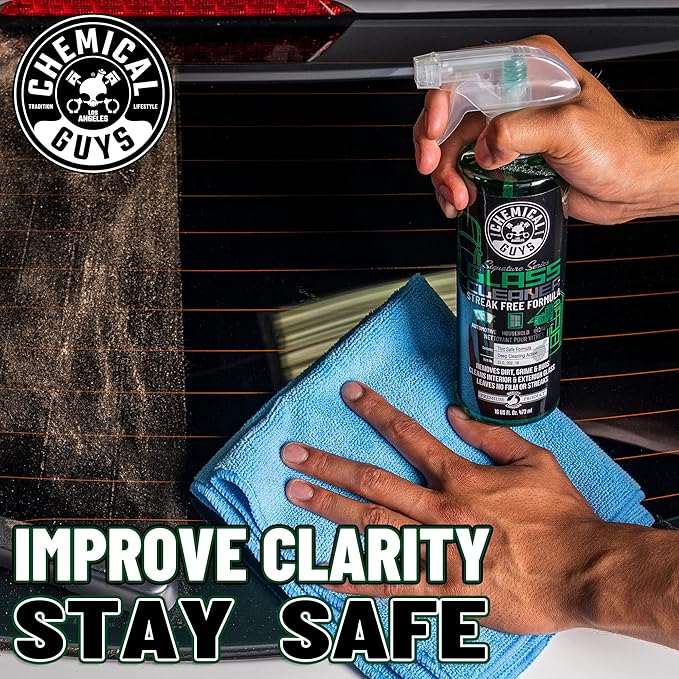 Chemical Guys, Signature Glass & Window Cleaner, Tint Safe, 16 oz, 2-Pack | Ammonia-free and tint-safe, clears fingerprints, smoke film and grime from glass, mirrors and screens, two pack