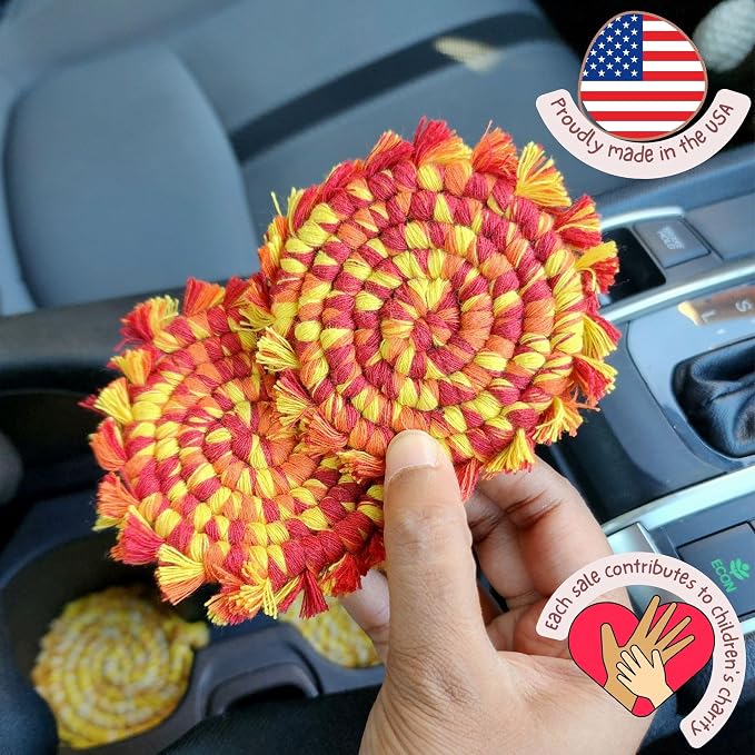 Cotton Car Coasters 2pc Car Cup Coasters Cute car Accessories for Women car Coaster for Cup Holders (Sunset Blaze)