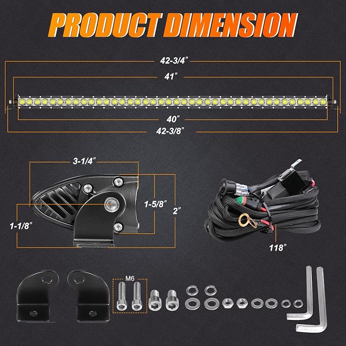 40 Inch Light Bar, Lumimotor Slim Single Row LED Light Bar Spot Beam Off Road Light for Truck UTV SUV F150 Bronco Wrangler Ram Silverado, 3 Years Warranty