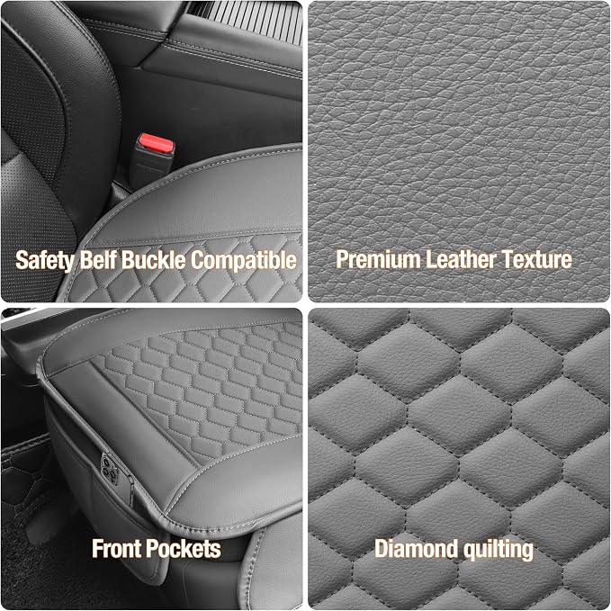 Elantrip Gray 2 Pcs Car Seat Cover, Includes Front Car Seat Protector, Premium Interior Covers with Storage Pockets, Padded Seat Covers for Cars Trucks SUV Auto Gray- Padded, Non-Slip