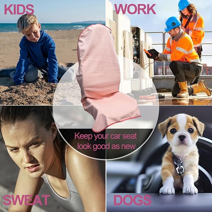 Waterproof Car Seat Cover for Front Seats, Protector for Cars SUVs Trucks, Sweat Towel Seat Covers Bucket for Gym,Workout,Beach,Hiking,Running Swimming(Pink, 1PC)