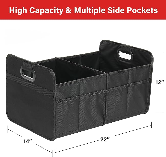 Simple Deluxe 2 Compartments Trunk Organizer for Car/SUV, Collapsible 600D Waterproof Oxford Polyester 50L Storage Box, Anti-slip & Leak-proof, Multipurpose Travel Accessories, Black
