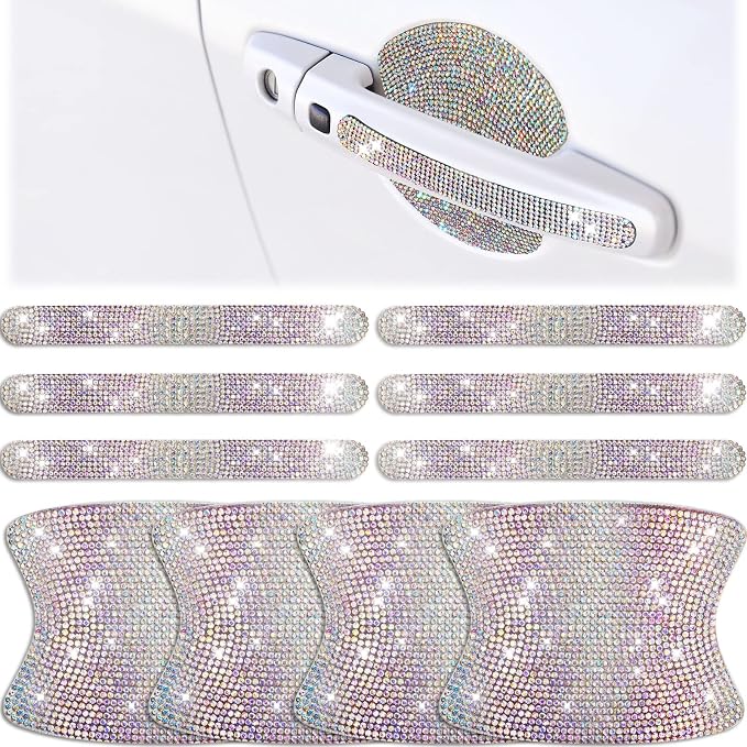 Frienda 10 Pieces Bling Car Accessories for Women Bling Car Door Handle Protector Door Handle Covers for Car Rhinestone Car Bowl Protector Accessories Women Stickers(Colorful)