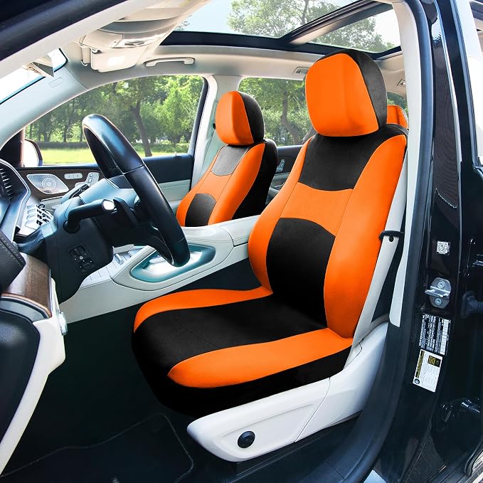 FH Group Universal Car Seat Covers Full Set for SUV Truck Sedan Vans | Waterproof All-Purpose Cloth Seat Cover Set Airbag Compatible Washable Split Bench Protector Interior Upgrade - Orange