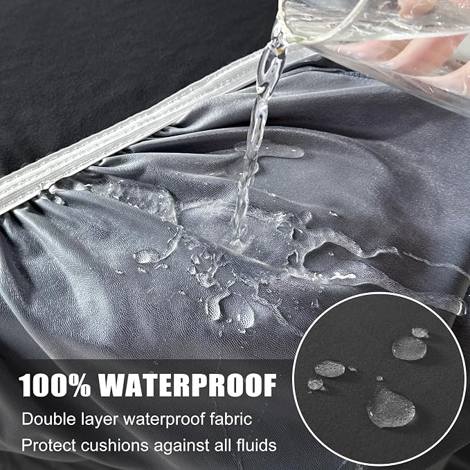 100% Waterproof Couch Cushion Covers Sofa Seat Cover, Stretch Sofa Cushion Slipcovers for Sectional Sofa, Reversible Sofa Protector Covers for Kids Pets, Washable(Large, Black)