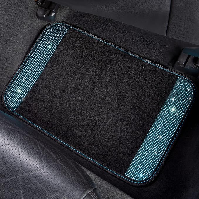 CAR PASS Bling Rhinestones Diamond Waterproof Car Floor Mat, Crystal Sparkly Shining Glitter Carpet, Anti-Slip PVC Heel Pad Universal for Interior Auto SUV,Sedan,Van,4pcs Girly Women Mint Teal Diamond
