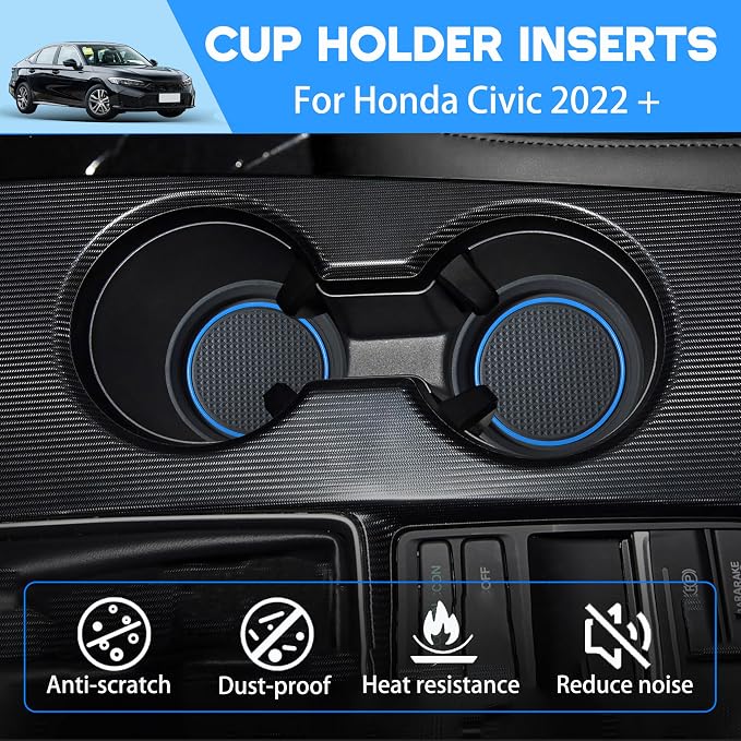 for Honda Civic Accessories 2026 2025 2024 2023 2022 Cup Holder Inserts Center Console Liner 3D Silicone Cup Holder Coaster Protector Mat Pad Non-Slip Interior Decoration for Civic 3Pcs (Blue)