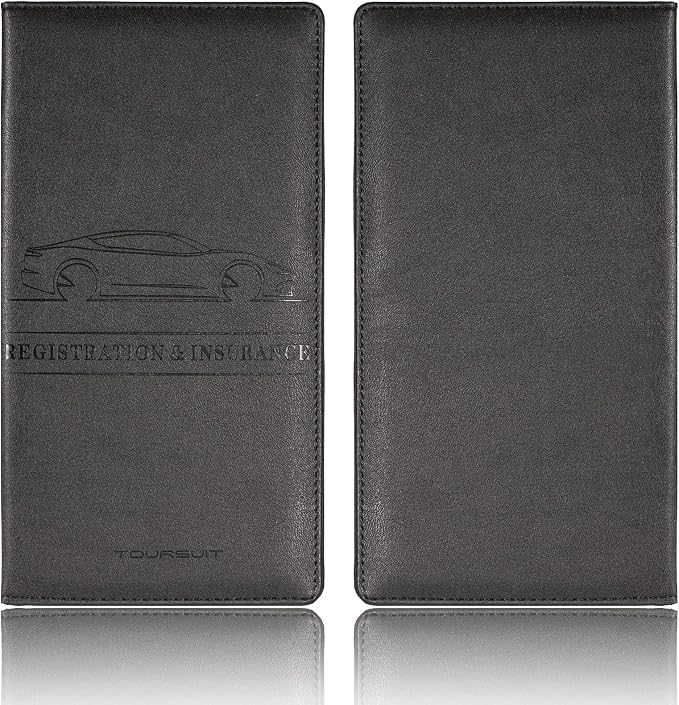 TOURSUIT Car Registration & Insurance Card Holder, Black | Vehicle License Document Organizer, Glove Box Compartment, Interior Car Accessories, For Women Men