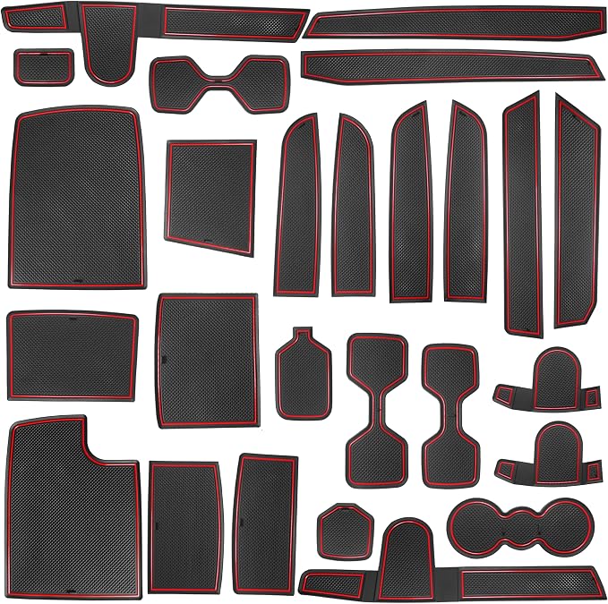 Cup Holder Insert for Telluride Accessories 2025 2024 2023 2022 2021 2020 Center Console Liners Door Pocket Slot Mats Non-Slip Anti Dust Pads Premium Interior 26Pcs Set (Red Trim)