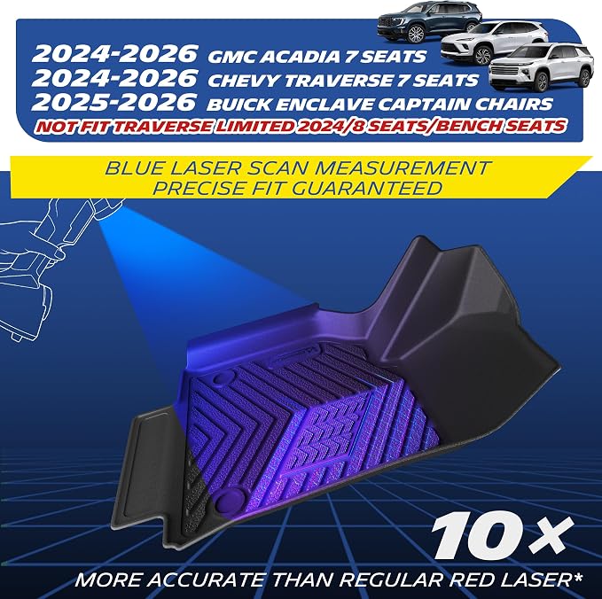 Michelin Vehicle Mats, All-Weather TPE Custom Fit Liner for 2024-2026 Chevy Traverse/2024-2026 GMC Acadia/2025-2026 Buick Enclave 7 Seats(7 Piece), Not Fit 2024 Traverse Limited, Premier