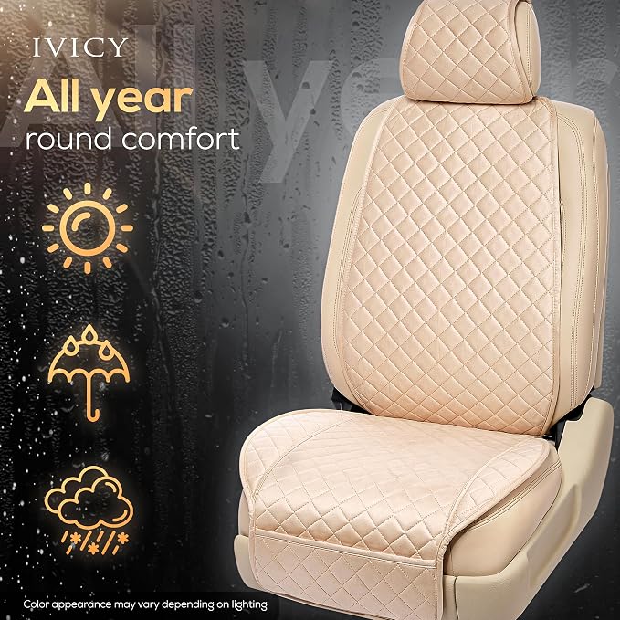 IVICY Faux Suede Front Car Seat Cover – Non-Slip Bucket Seat Protector for Most Cars, SUVs, Vans & Trucks – 1 Seat Cover, Machine Washable, Side-Airbag Friendly, Light Beige