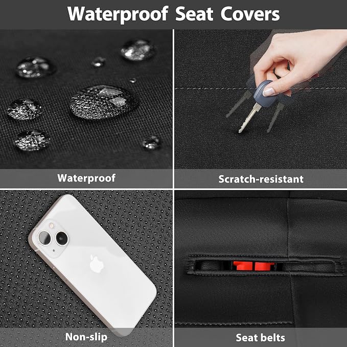 CAR PASS Neoprene Back Seat Cover, Universal Waterproof Bench Rear Seat Cover Universal Wetsuit Car Seat Cover Fit 95% Automotive Interior Covers for Cars Sedans SUVs (Rear,All Black)
