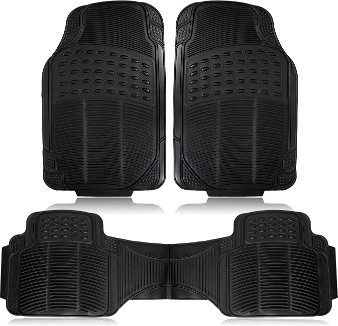 ZONETECH All Weather Rubber Car Interior Floor Mats 3-Piece Trimmable Waterproof Odorless Black Heavy Duty Universal Fit