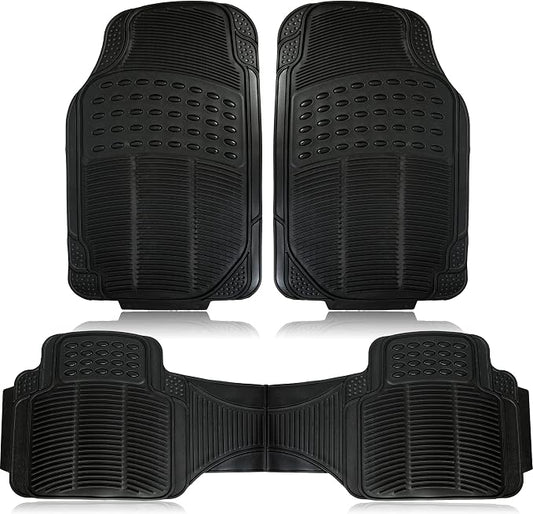 ZONETECH All Weather Rubber Car Interior Floor Mats 3-Piece Trimmable Waterproof Odorless Black Heavy Duty Universal Fit