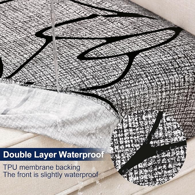 Smiry Waterproof Patio Cushion Covers, Stretch Outdoor Couch Slipcovers Replacement Washable Furniture Protector Sofa Chair Seat Cover for Dogs and Pets (4 Pcs, Grey and Black)