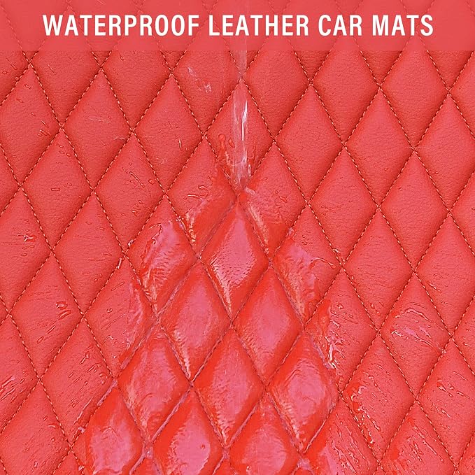 CAR PASS Bling Leather Car Mats Shining Diamond Floor Mats Crystal Rhinestones Sparkly Glitter Carpet Anti-Slip Waterproof Pad Universal Fit for Automotive SUV, Sedan, Van, 5pcs for Girl Women Red