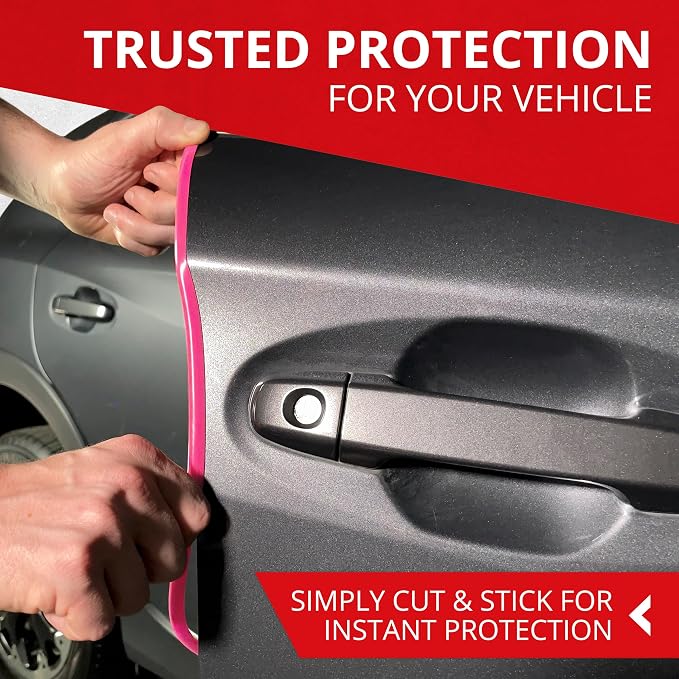 All-Fit Automotive Car Door Edge Protector – Universal DIY Edge Trim to Prevent Scratches & Dings – Flexible Adhesive Molding Trim for Cars, Trucks & SUVs (10 Ft - Pink)